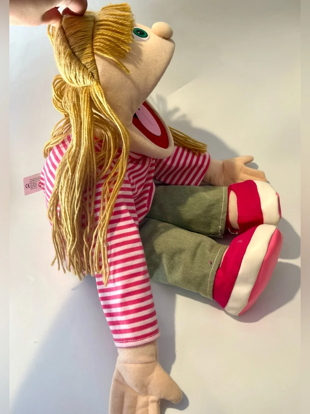 SILLY PUPPETS Girl Hand Puppet - Clothes Blonde Hair Green Eyes Pretend Play